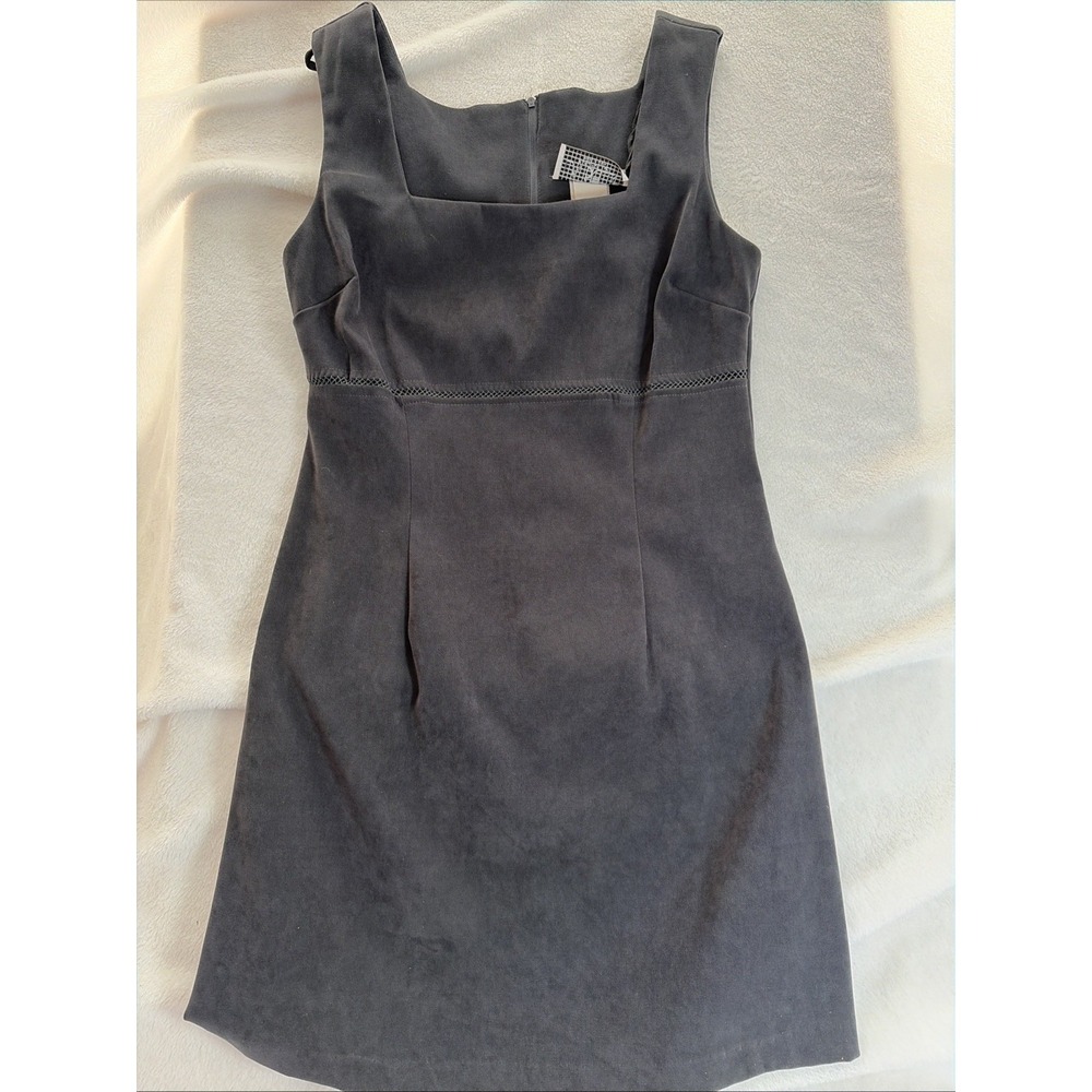 Vintage La Belle Sleeveless Faux Suede Midi Dress Gray Size 9 USA 90s Grunge‎